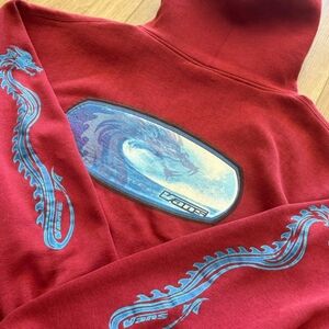 Vintage Grail 1990s Vans Shoes Skate Dragon Surf Red Pullover Hoodie Men XL